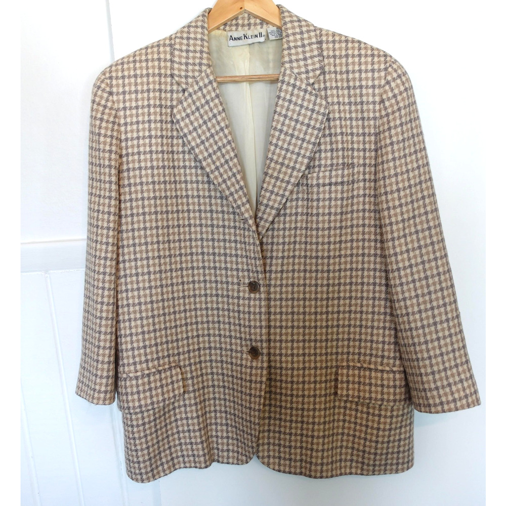Anne Klein Tan and Brown Houndstooth Blazer